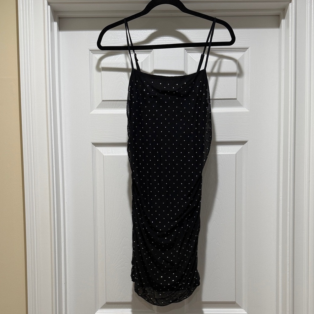 Black Rhinestone Spaghetti-Strap Dress